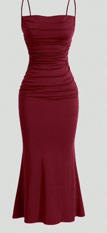 Women's Lace-up Fishtail Dress - Sexy Spaghetti Strap Midi