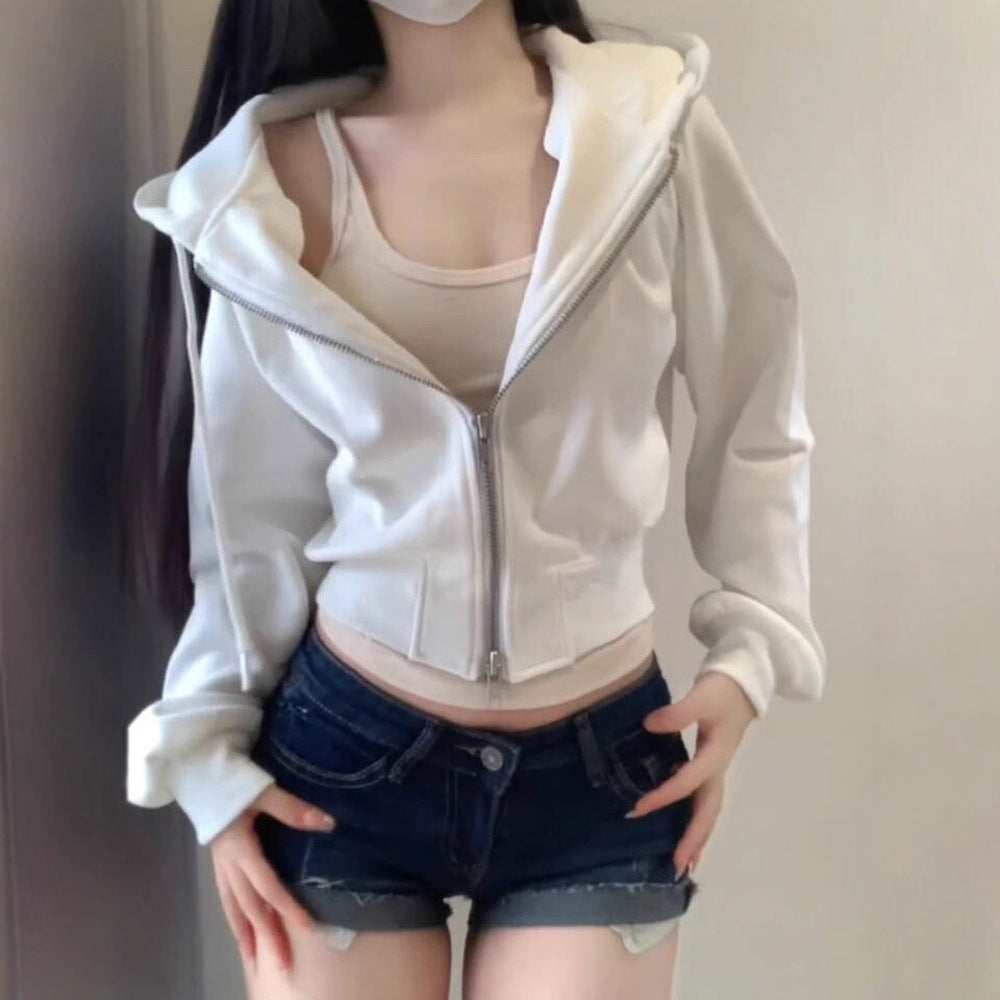 Hot Girl Women's Double Zipper Cinched Hoodie Coat