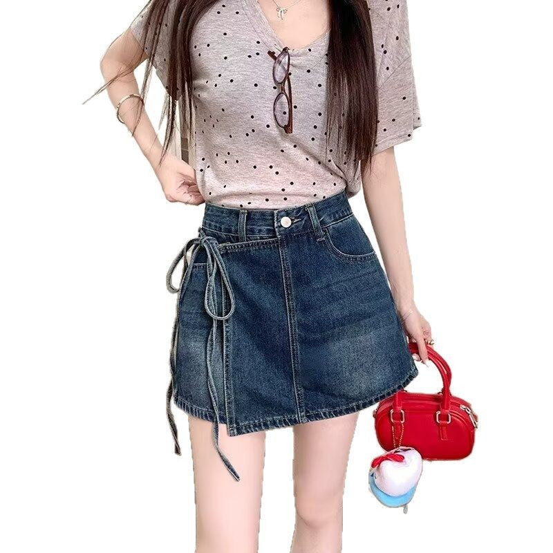 Fashionable Asymmetric High Waist Denim Skort with Irregular Hem for Summer