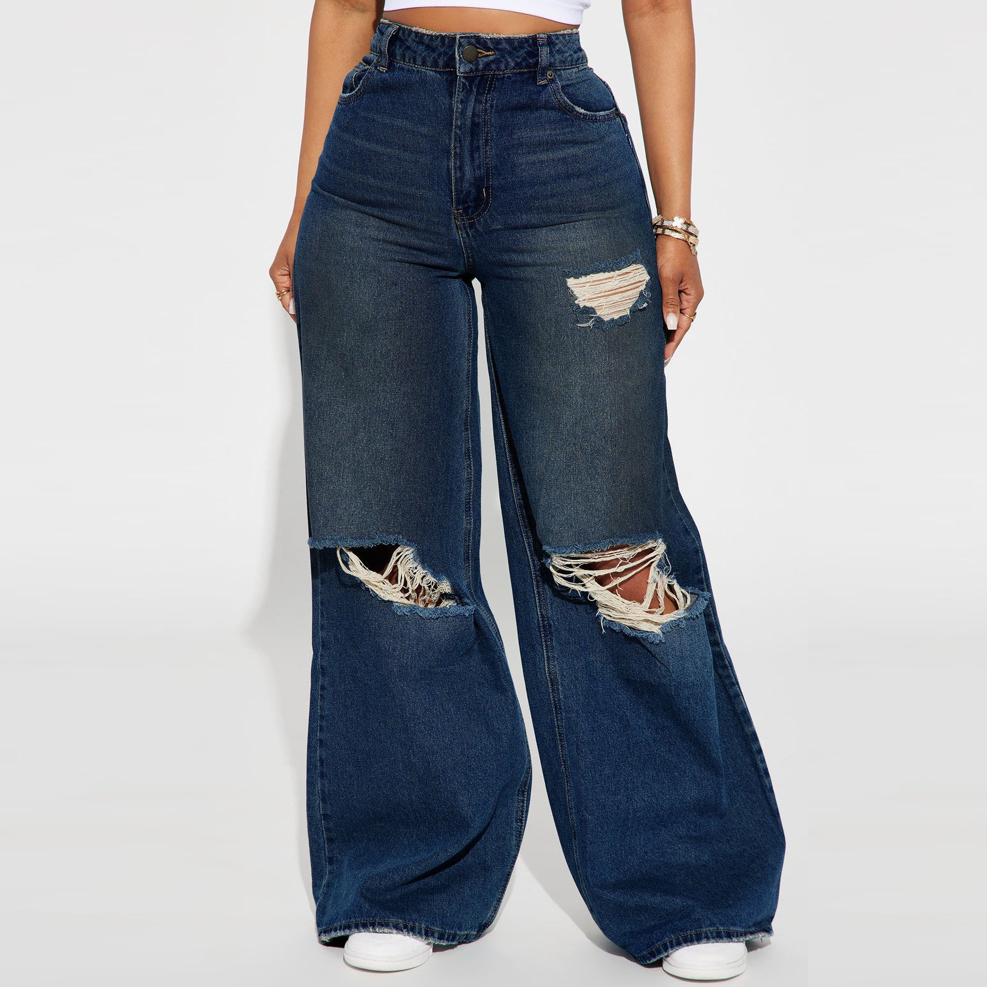 Nova High-Waist Ripped Wide-Leg Jeans