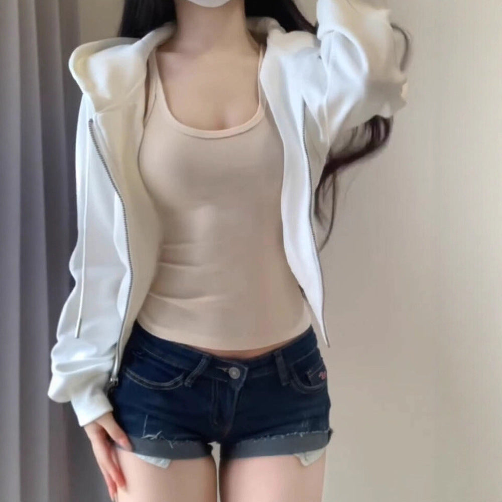 Hot Girl Women's Double Zipper Cinched Hoodie Coat