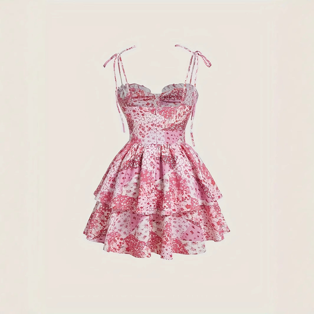 Women's Floral Tiered Dress - Retro Summer Mini Style