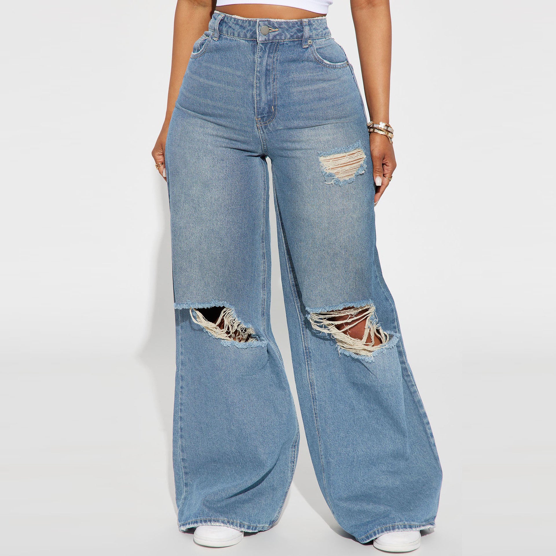 Nova High-Waist Ripped Wide-Leg Jeans