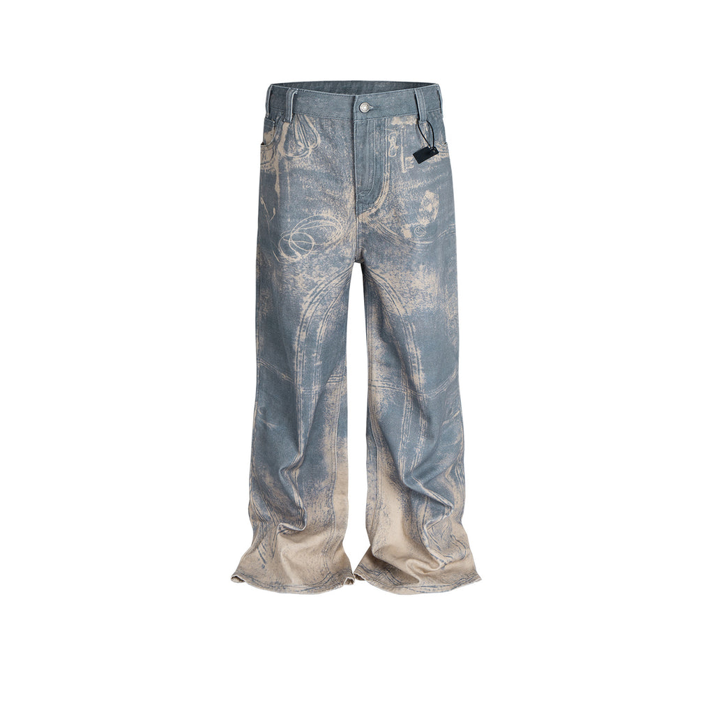 Washed Distressed Wide Leg Jeans