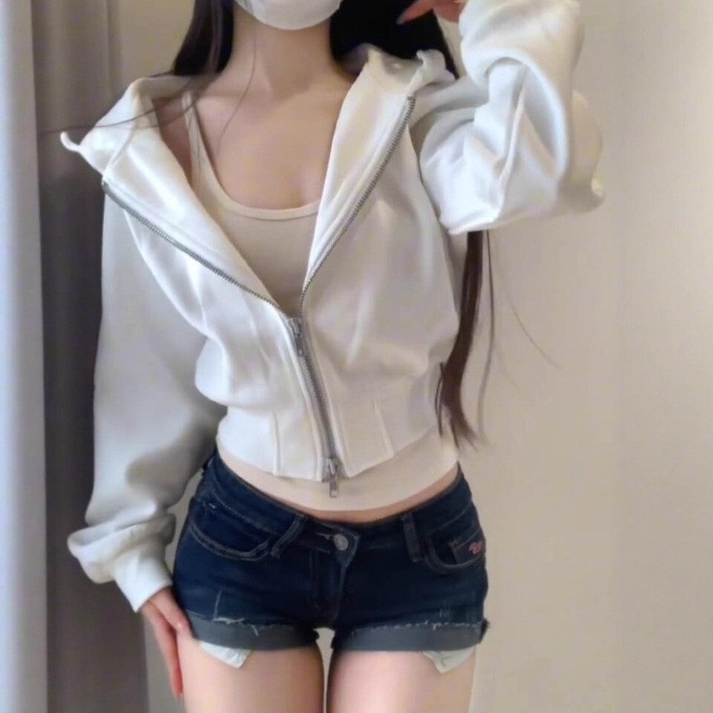 Hot Girl Women's Double Zipper Cinched Hoodie Coat