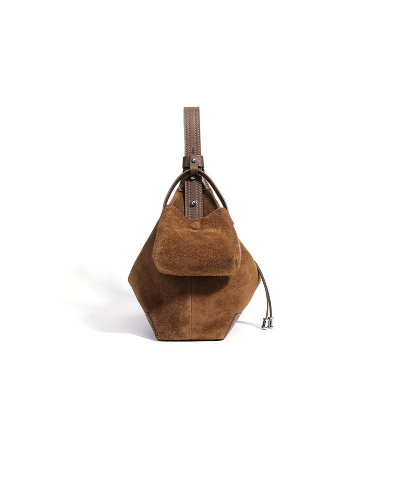Elegant Genuine Leather Shoulder Bag with Suede Finish and Practical Compartments