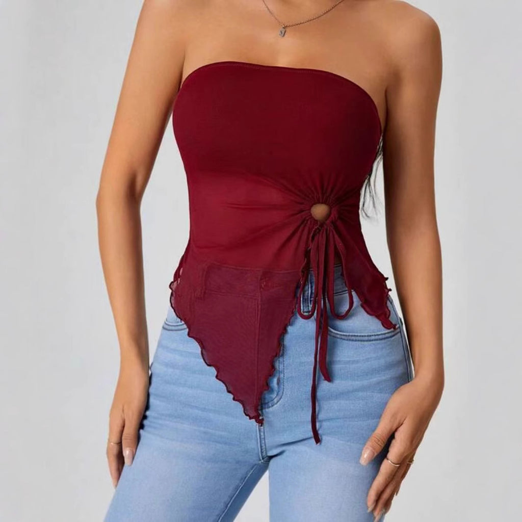 Women's Asymmetric Tube Top - Lace-Up Strapless Blouse