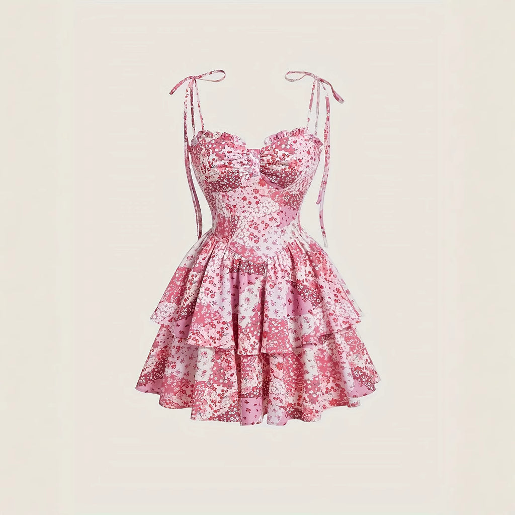 Women's Floral Tiered Dress - Retro Summer Mini Style