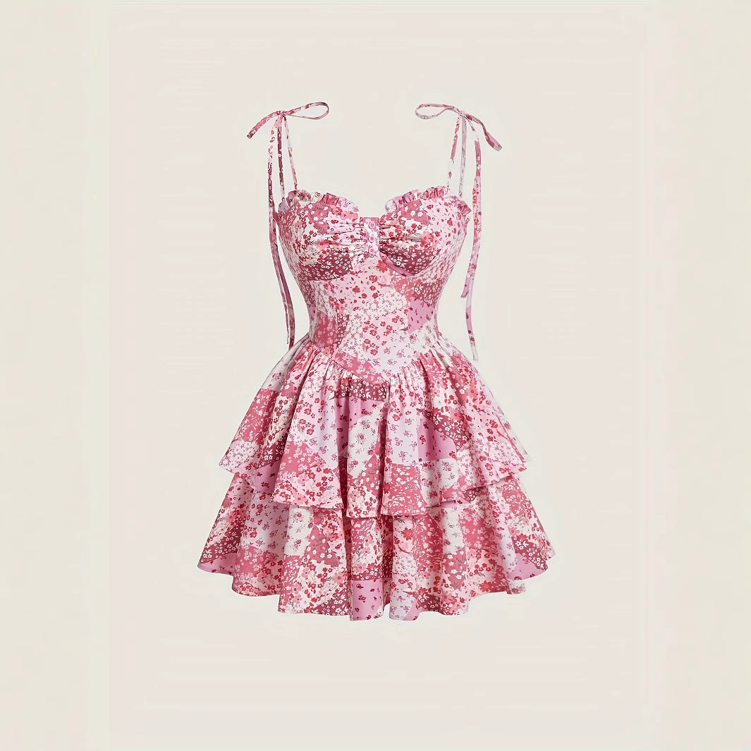 Women's Floral Tiered Dress - Retro Summer Mini Style