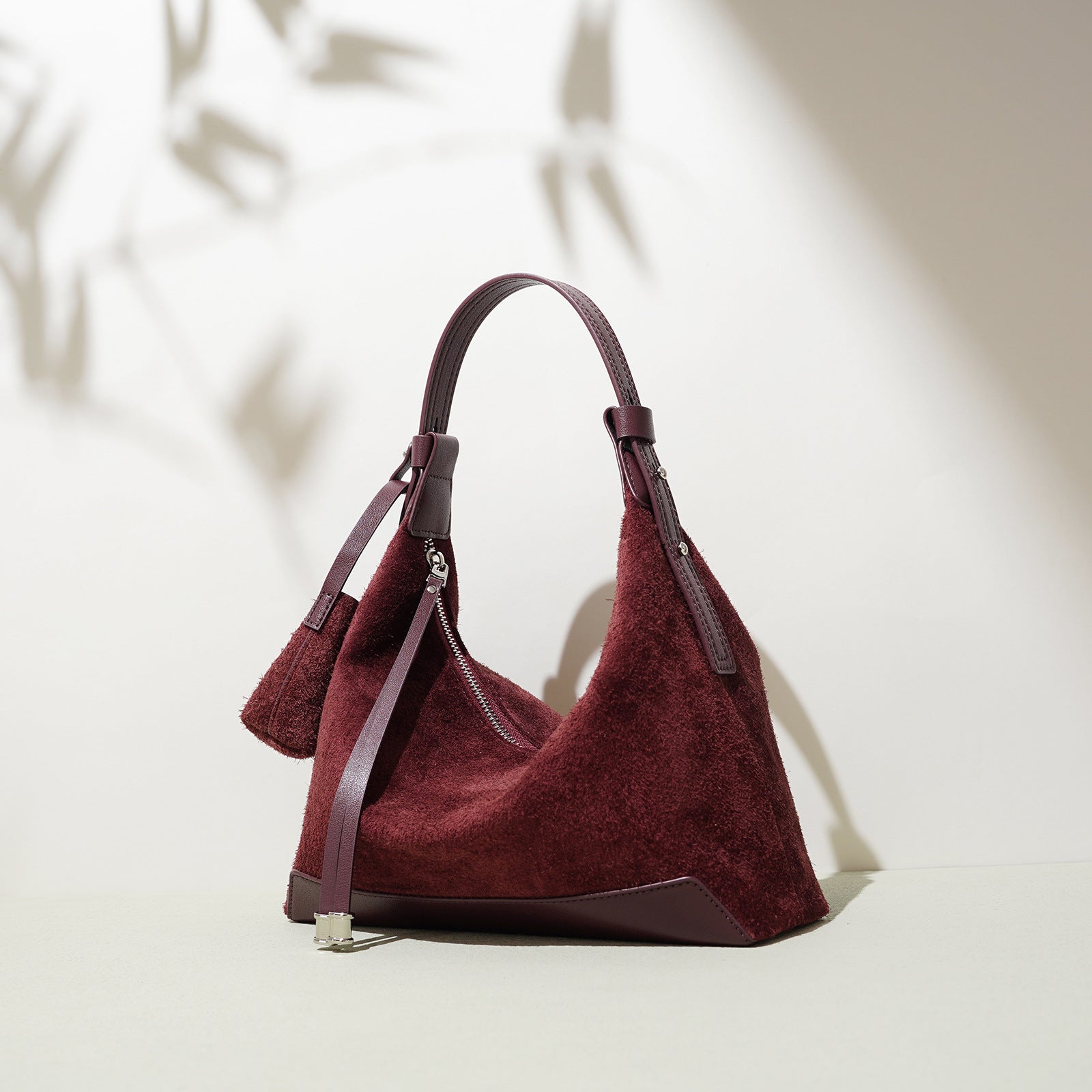 Elegant Genuine Leather Shoulder Bag with Suede Finish and Practical Compartments