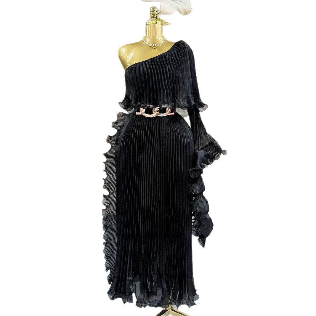 Chic One-Shoulder Pleated Maxi Evening Dress - Ariana Vogue