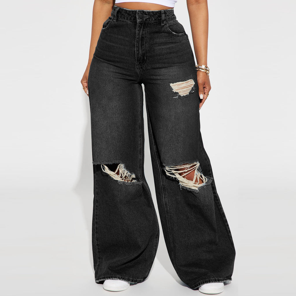 Nova High-Waist Ripped Wide-Leg Jeans