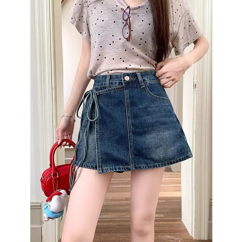 Fashionable Asymmetric High Waist Denim Skort with Irregular Hem for Summer