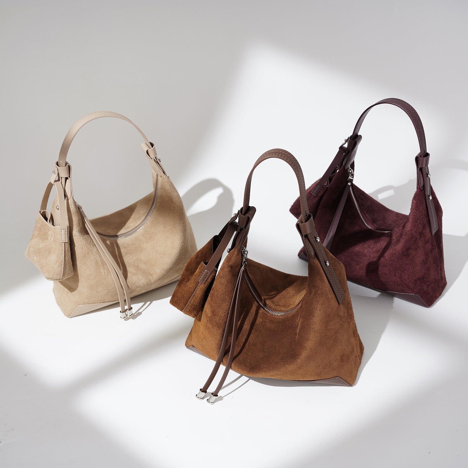 Elegant Genuine Leather Shoulder Bag with Suede Finish and Practical Compartments