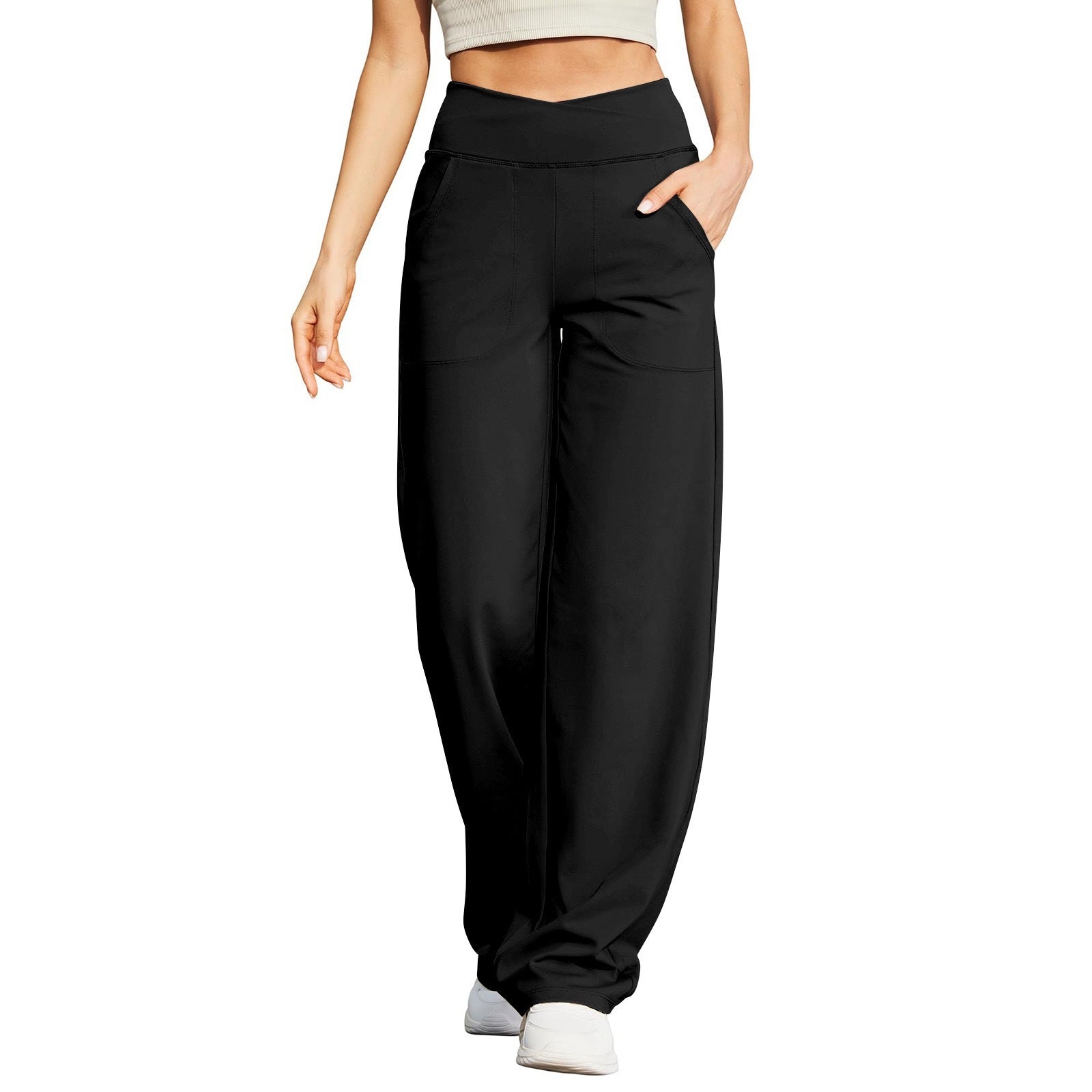 Comfort Nude Feel V-Waist Activewear Pants with Pockets - Yoga & Casual