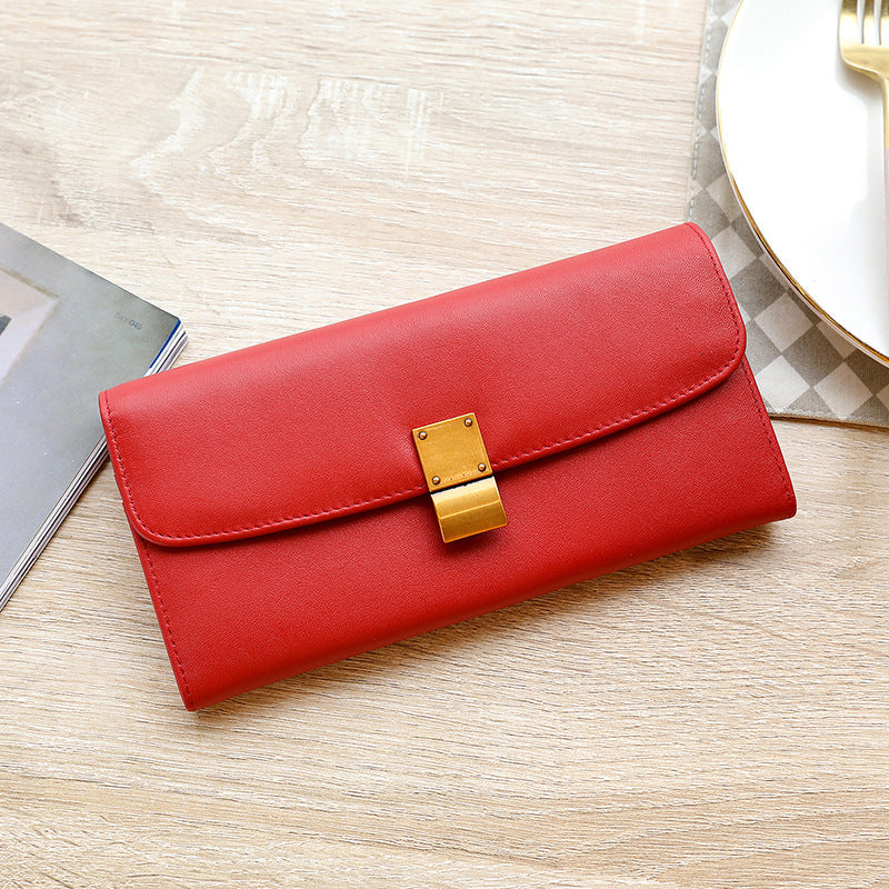 Elegant Cowhide Leather Folding Envelope Wallet with Magnetic Snap Closure