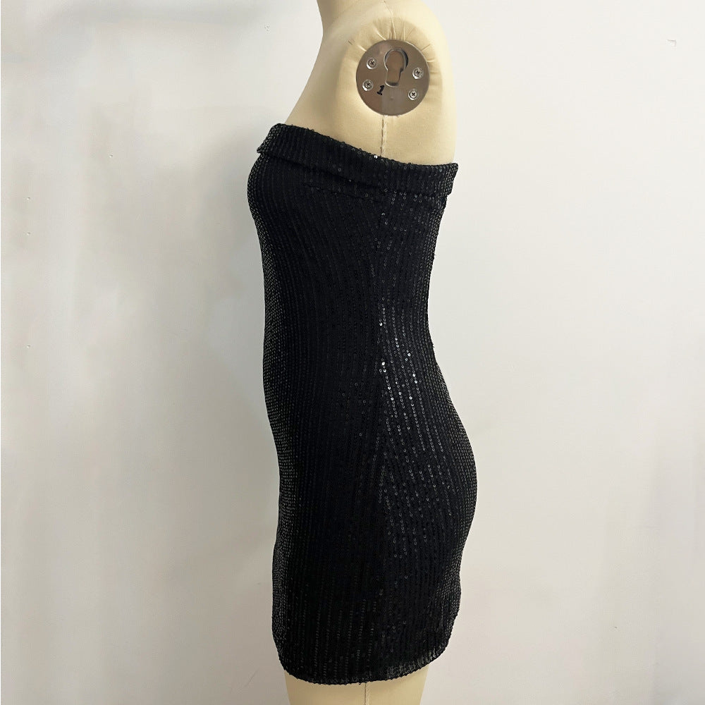 Sparkling Black Sequin Strapless Mini Dress - Elegant Party Attire