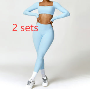 Excellent Quality Nude Feel Long Sleeve Crop Top and High Waist Leggings Activewear Set