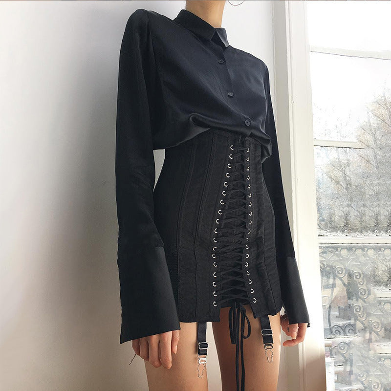 Chic High Waist Lace Up Garter Detail Mini Skirt for a Daring Look