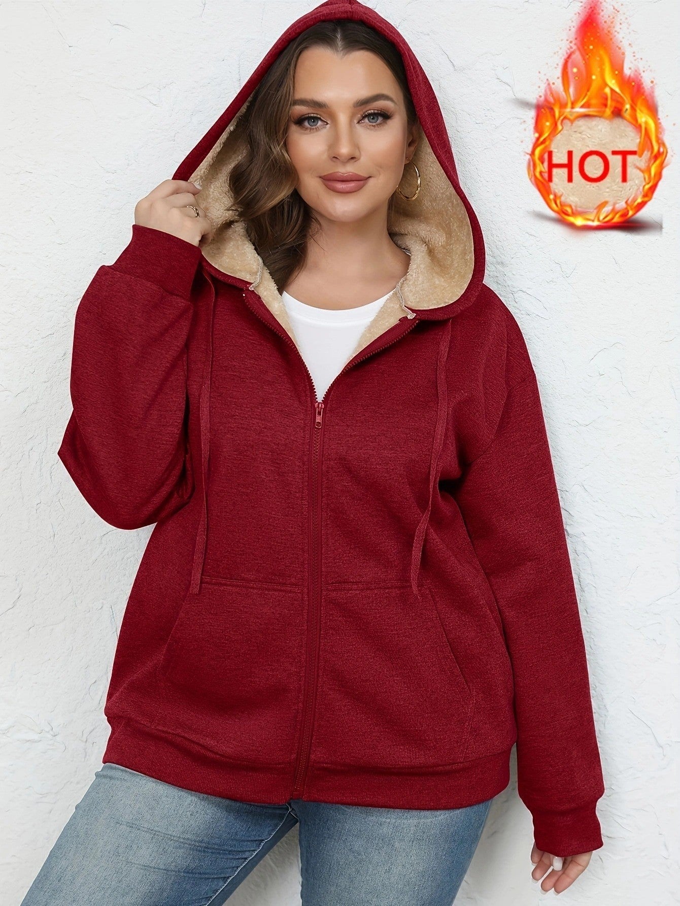Cozy Plush Lined Full Zip Hoodie Jacket with Warm Sherpa Interior