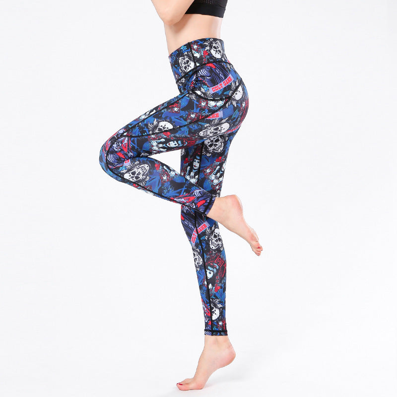 High Waisted Floral Patterned Performance Yoga Leggings with Moisture Wicking Fabric