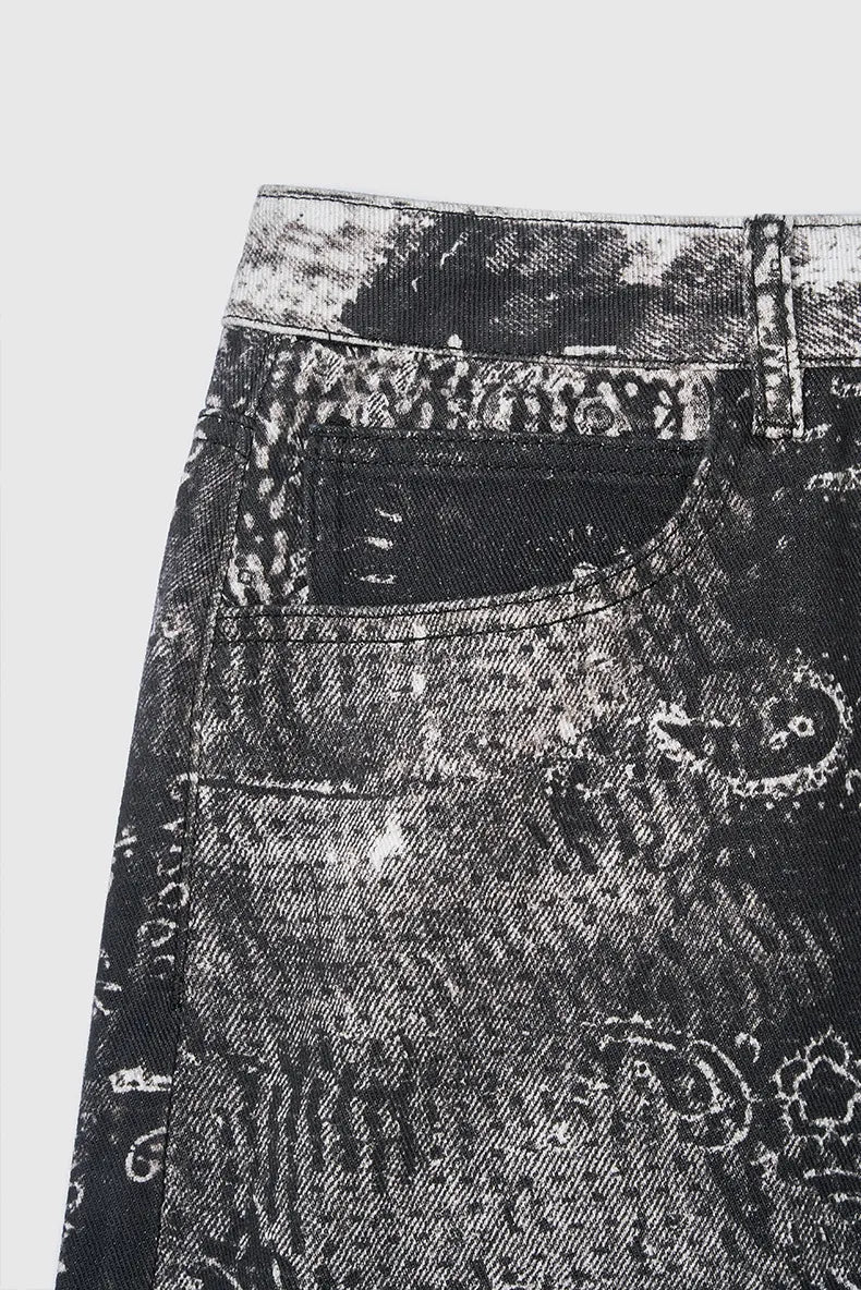 Vintage Paisley Print Straight-Leg Jeans