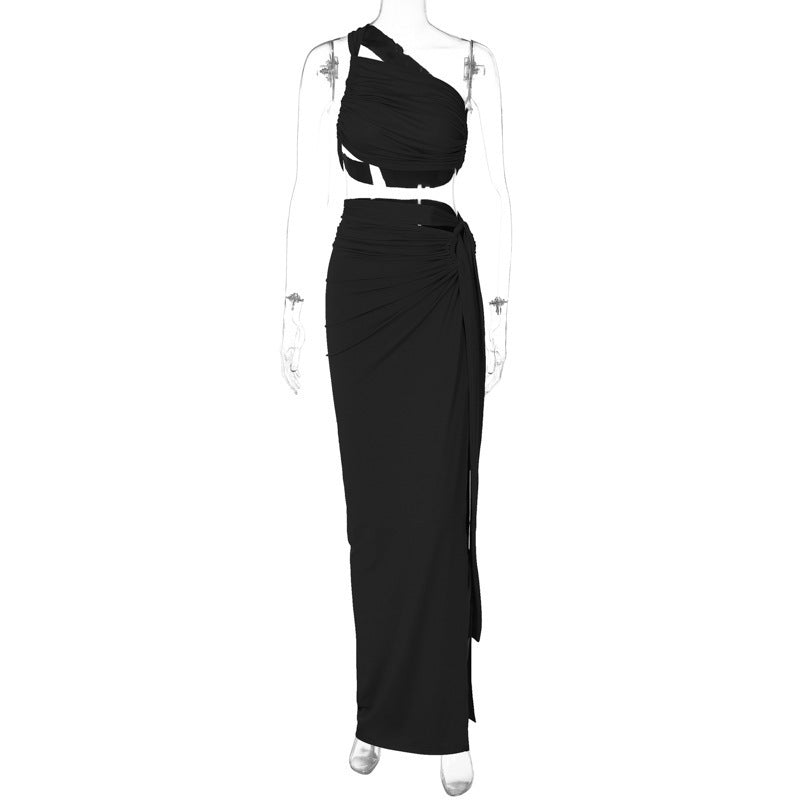 Women's Tube Top & Slit Skirt Set - Sexy Bodycon Suit