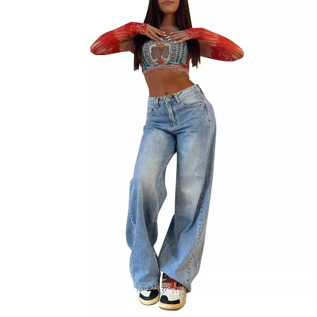 Ariana Vogue High Waist Loose Fit Wide Leg Distressed Jeans