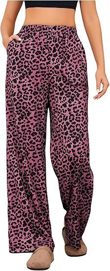 Chic Leopard Print Elastic Waist Wide Leg Trousers for Effortless Style