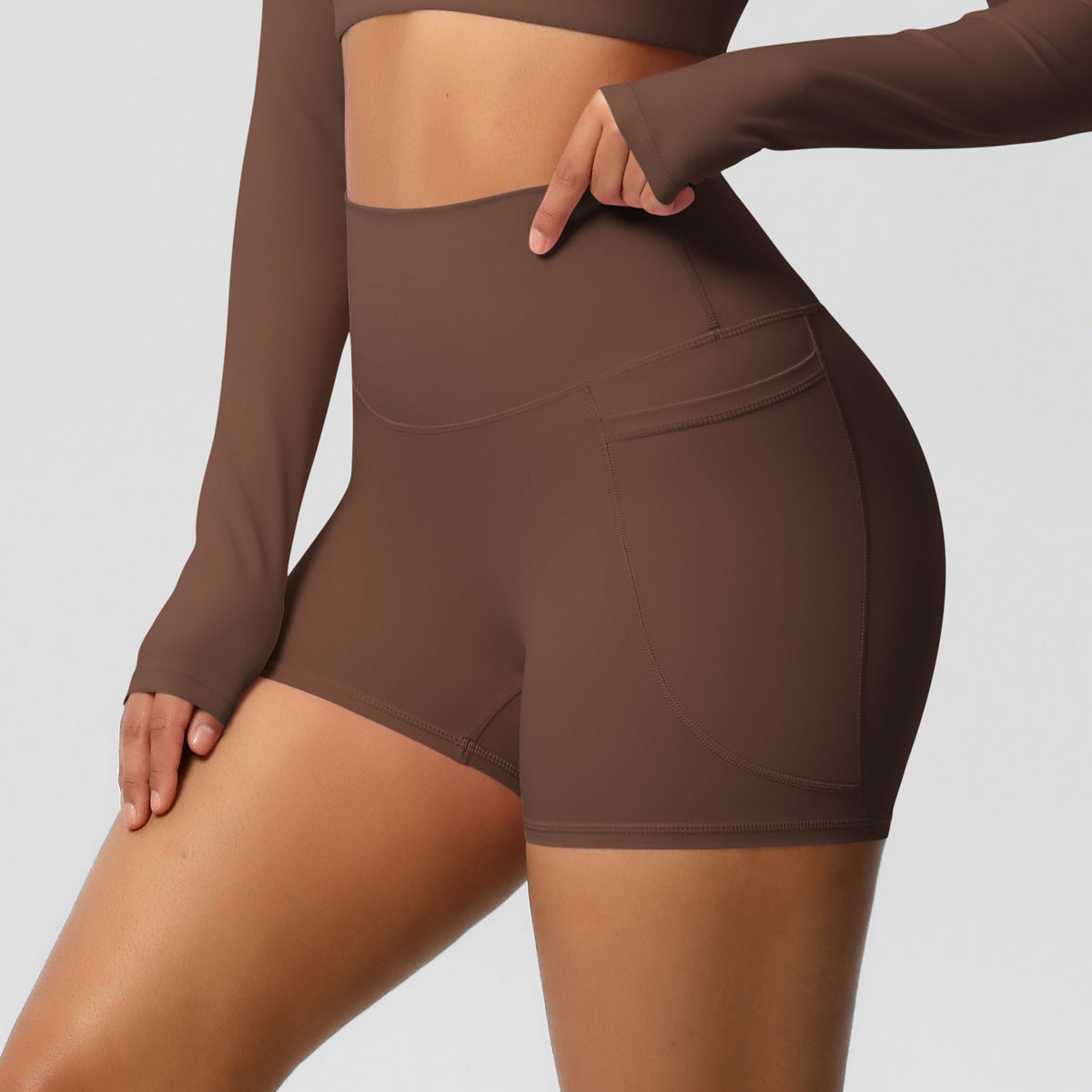 Comfortable High Waisted Athletic Shorts with Handy Side Pockets for Workouts