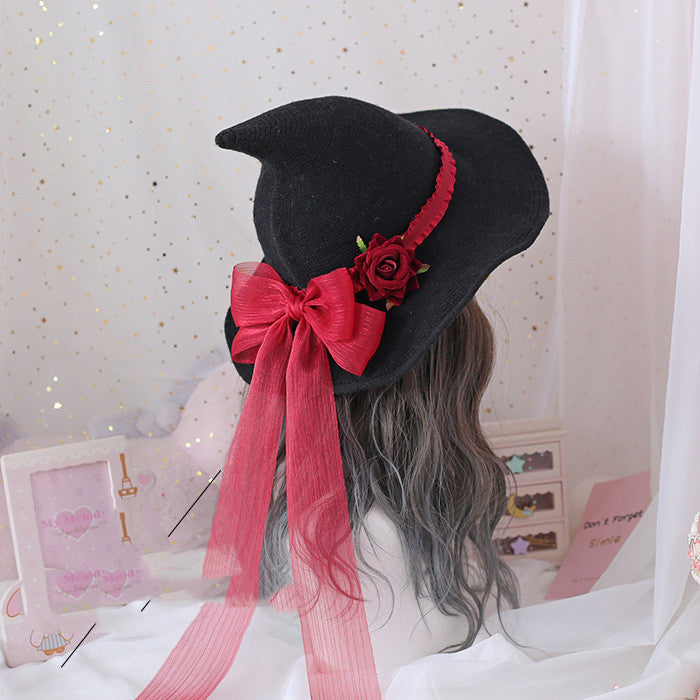 Gothic Witch Hat with Rose & Bow