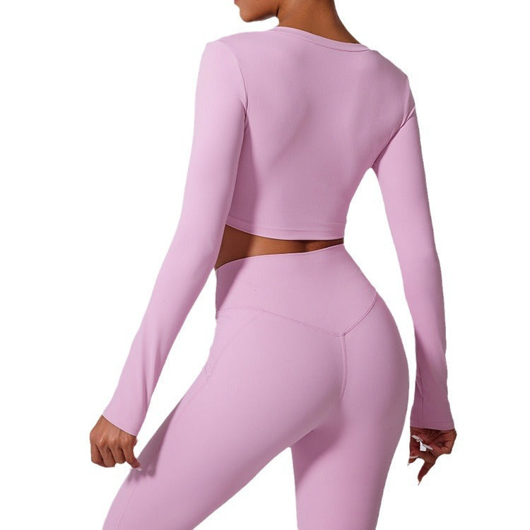 Brushed Performance Long Sleeve Crop Top and Leggings Yoga Activewear Set