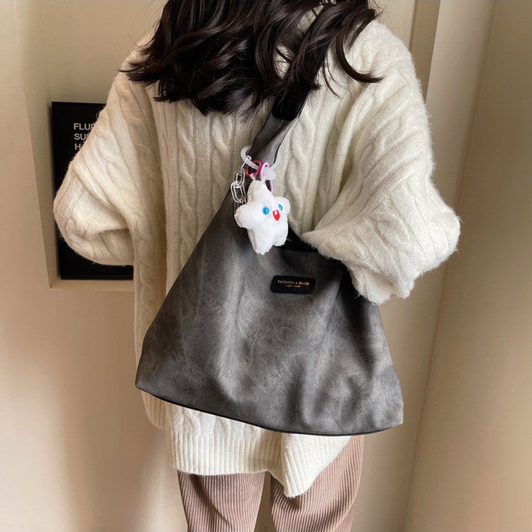 Chic Frosted PU Crescent Shoulder Bag - Everyday Hobo Tote