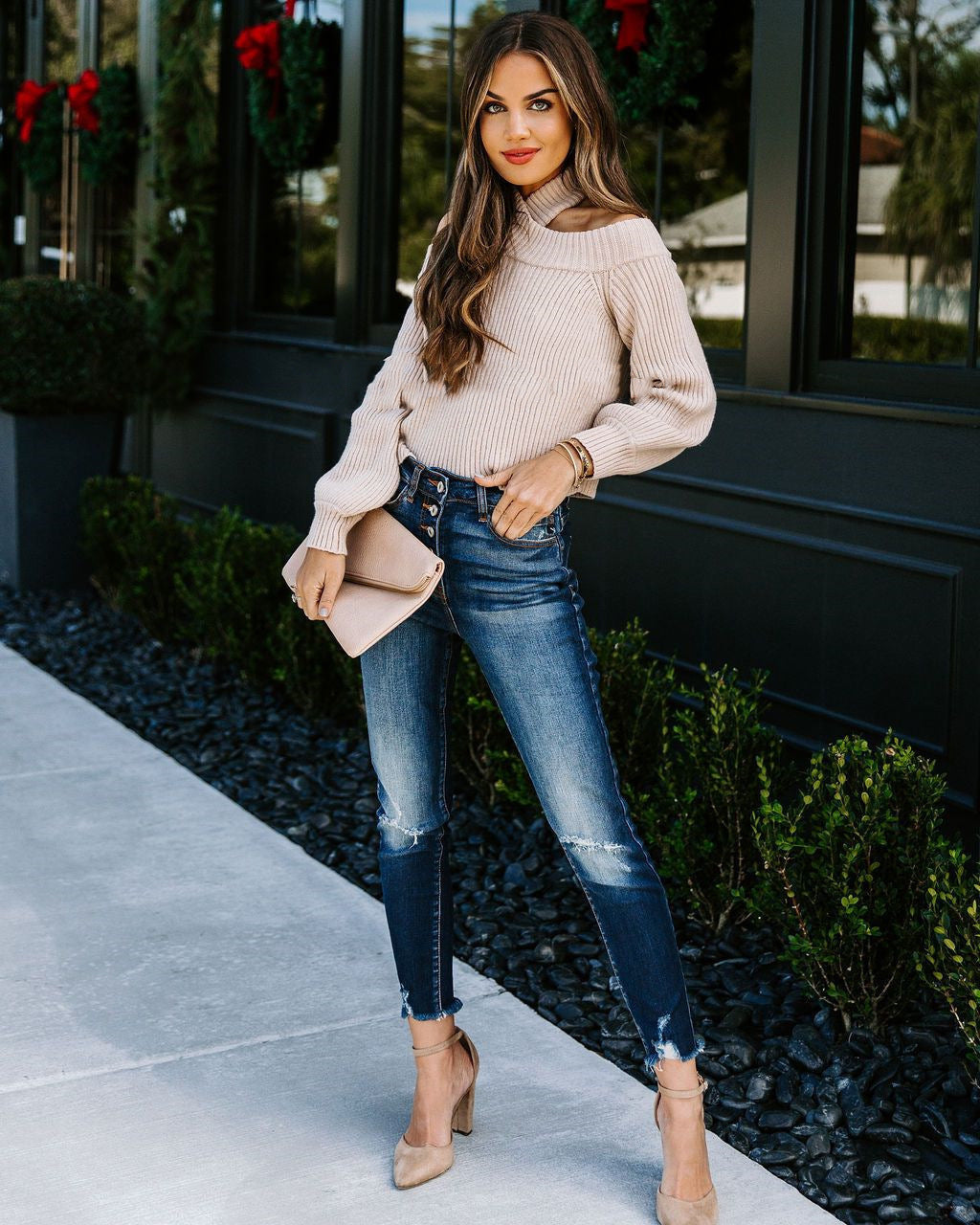 Effortless Chic Off Shoulder Ribbed Knit Sweater Modern Style