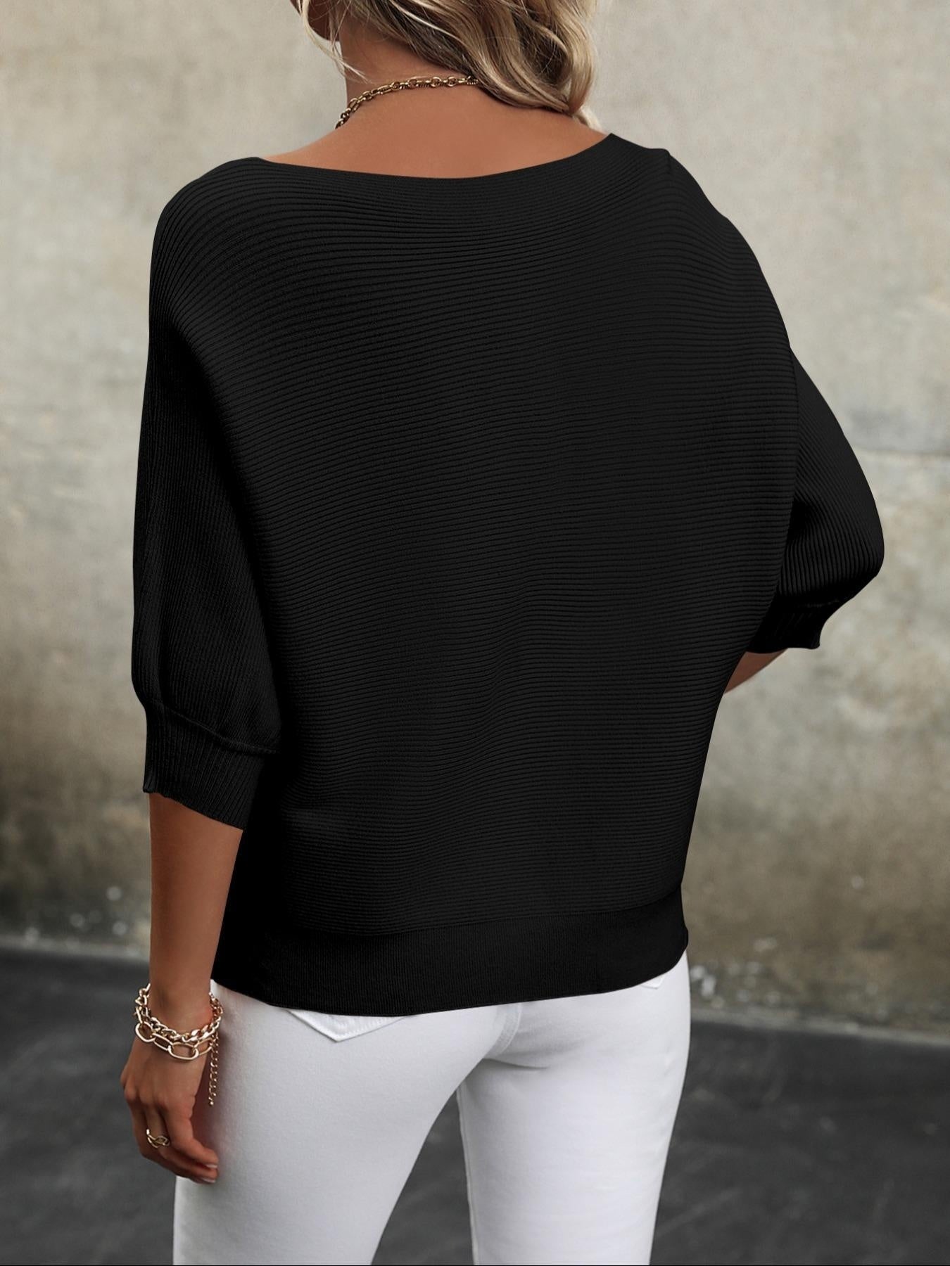 Elegant Off Shoulder Loose Fit Ribbed Knit Pullover Sweater