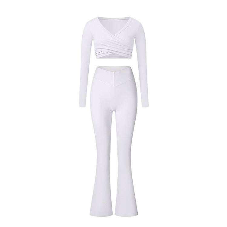 Brushed Performance Long Sleeve Crop Top and Leggings Yoga Activewear Set