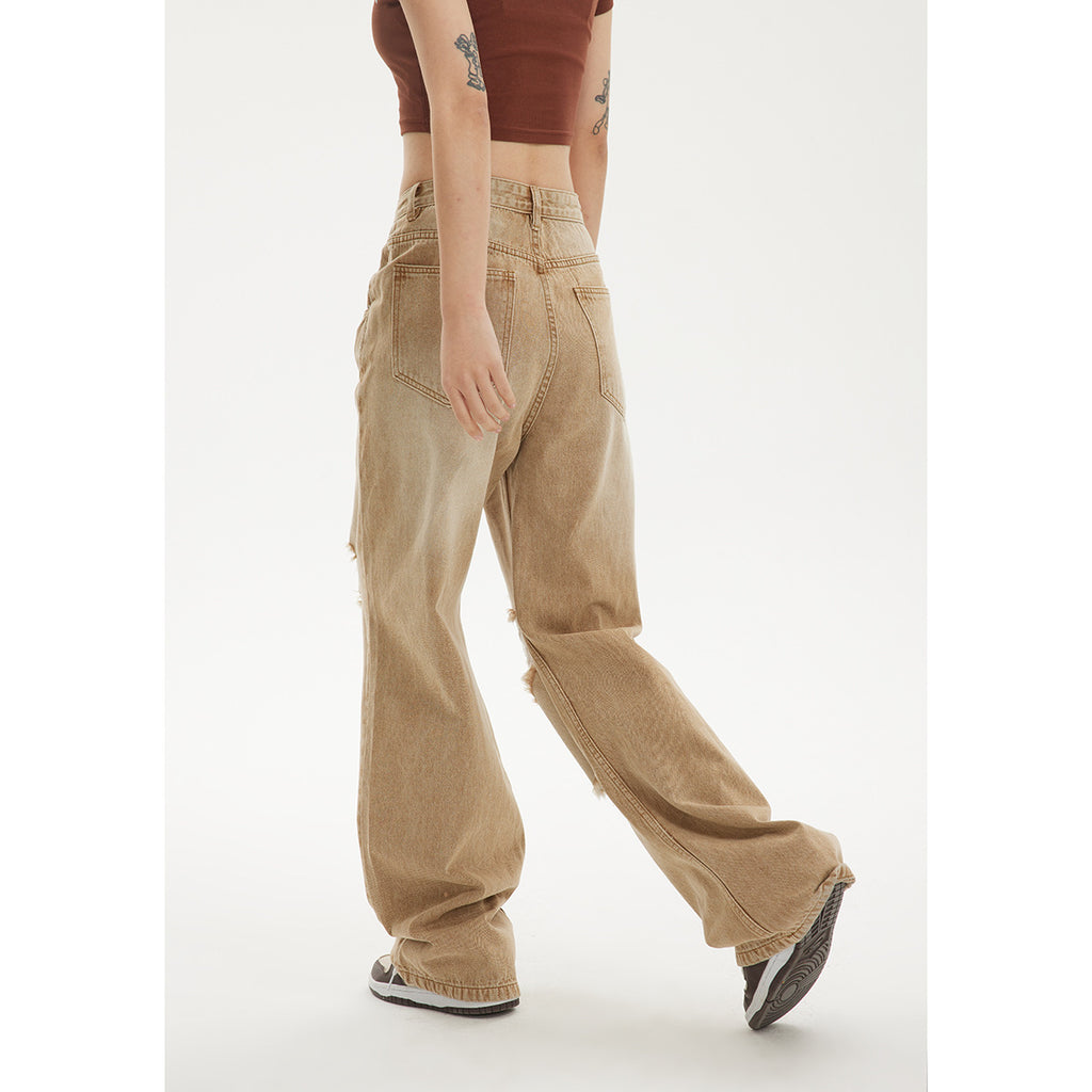 Trendy Distressed Baggy Jeans - Mid-Rise Denim