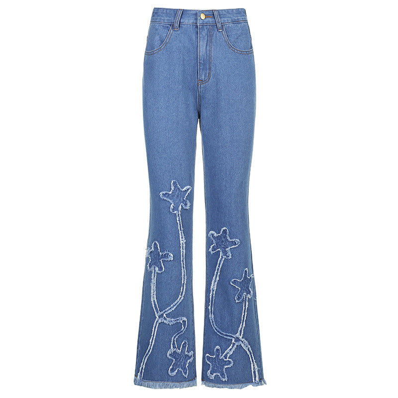 Ariana Vogue High Waist Star Distressed Flared Jeans for Women