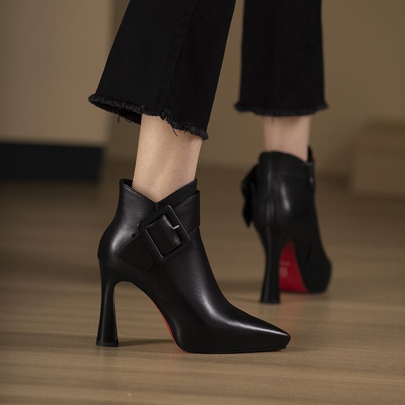 Women's Chic High Heel Ankle Boots with Belt Buckle Design