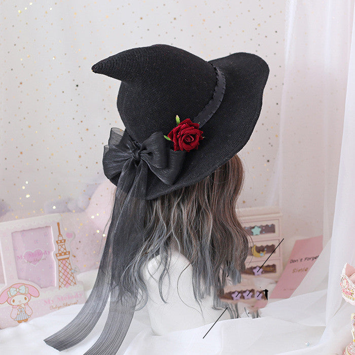 Gothic Witch Hat with Rose & Bow
