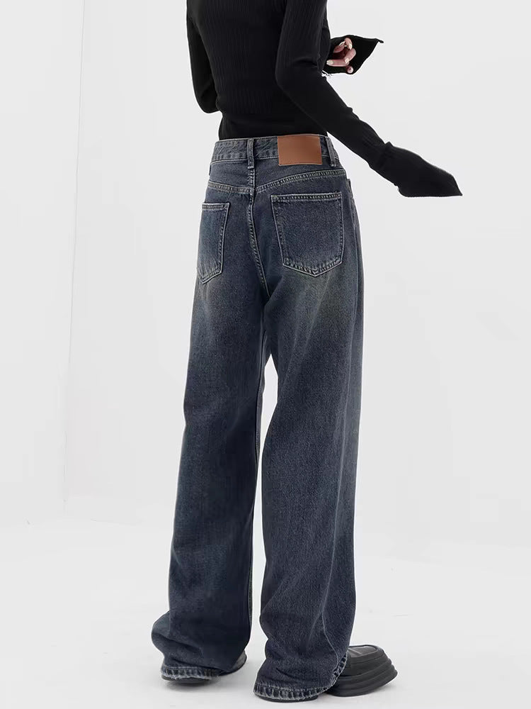 Effortless Retro Dark Wash Baggy Jeans