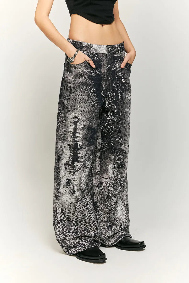 Vintage Paisley Print Straight-Leg Jeans