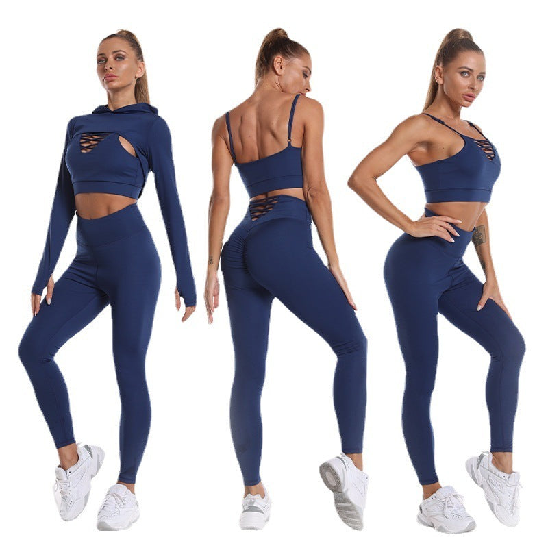 Dynamic Seamless Fitness Set with Butt Lifting Leggings and Crop Top Hoodie