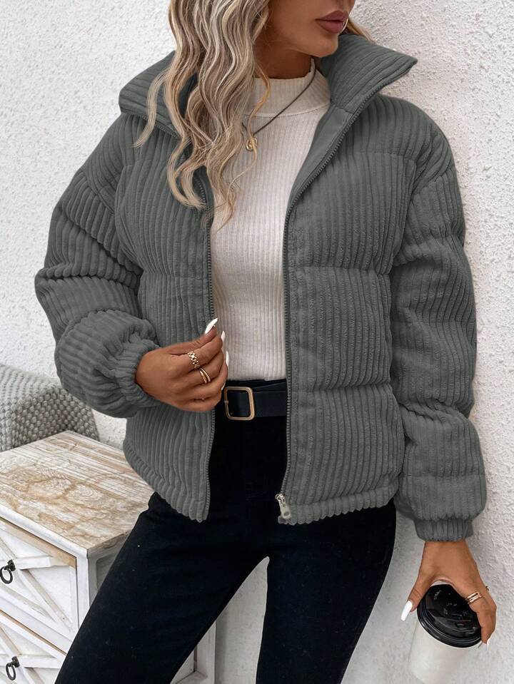 Cozy Thickened Corduroy Cotton Puffer Jacket for Winter Style