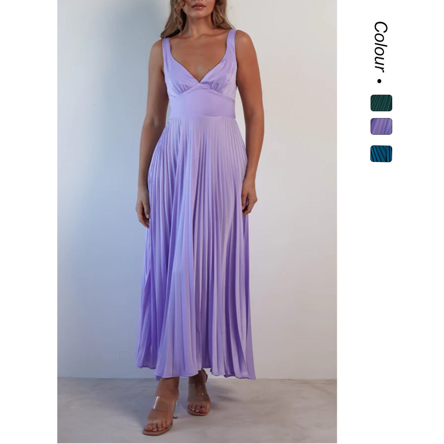 Elegant Pleated V-neck Midi Dress with Sling Straps