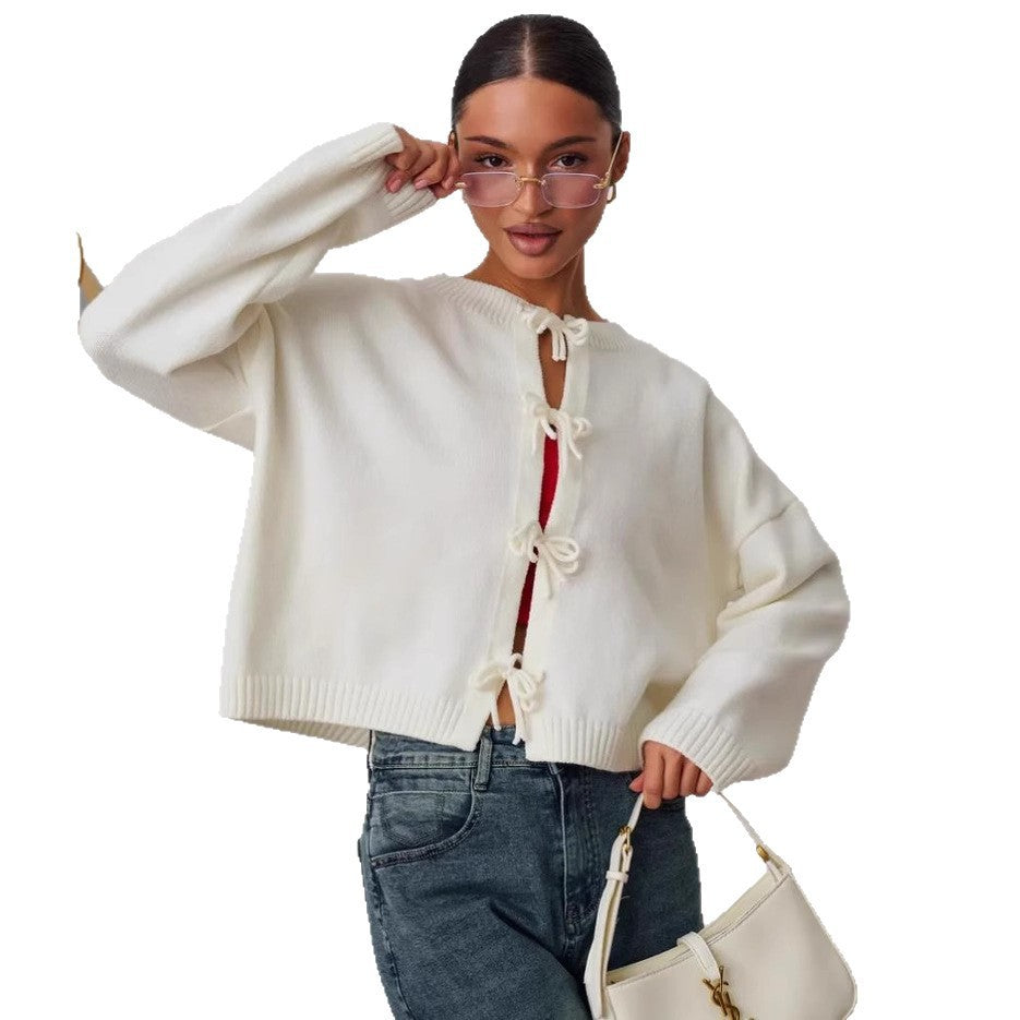 Relaxed Fit Tie Front Cardigan Sweater Cozy Knit Long Sleeve for Everyday Comfort