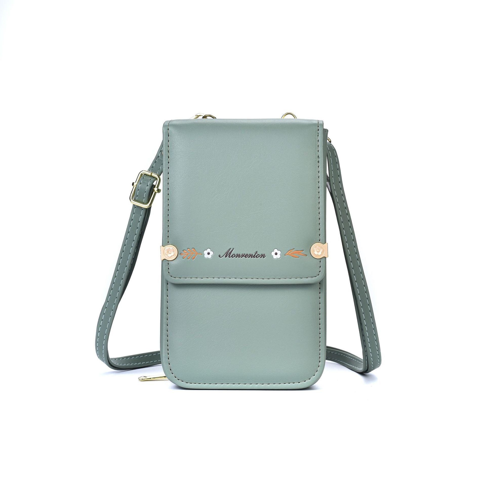 Embroidered PU Leather Mobile Phone Crossbody Bag for Women - Wallet