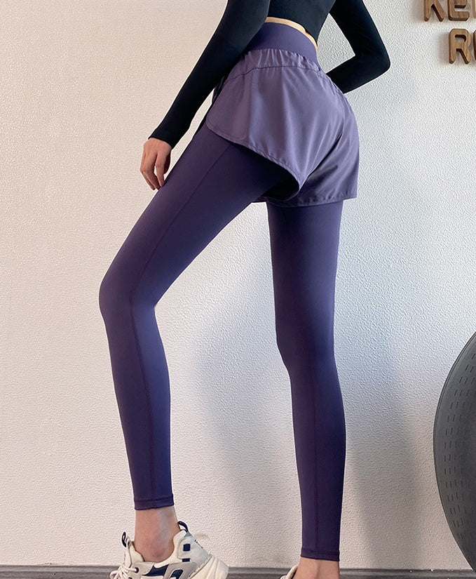 High Waist Butt Lifting Stretch Fitness Leggings with Skirt Overlay