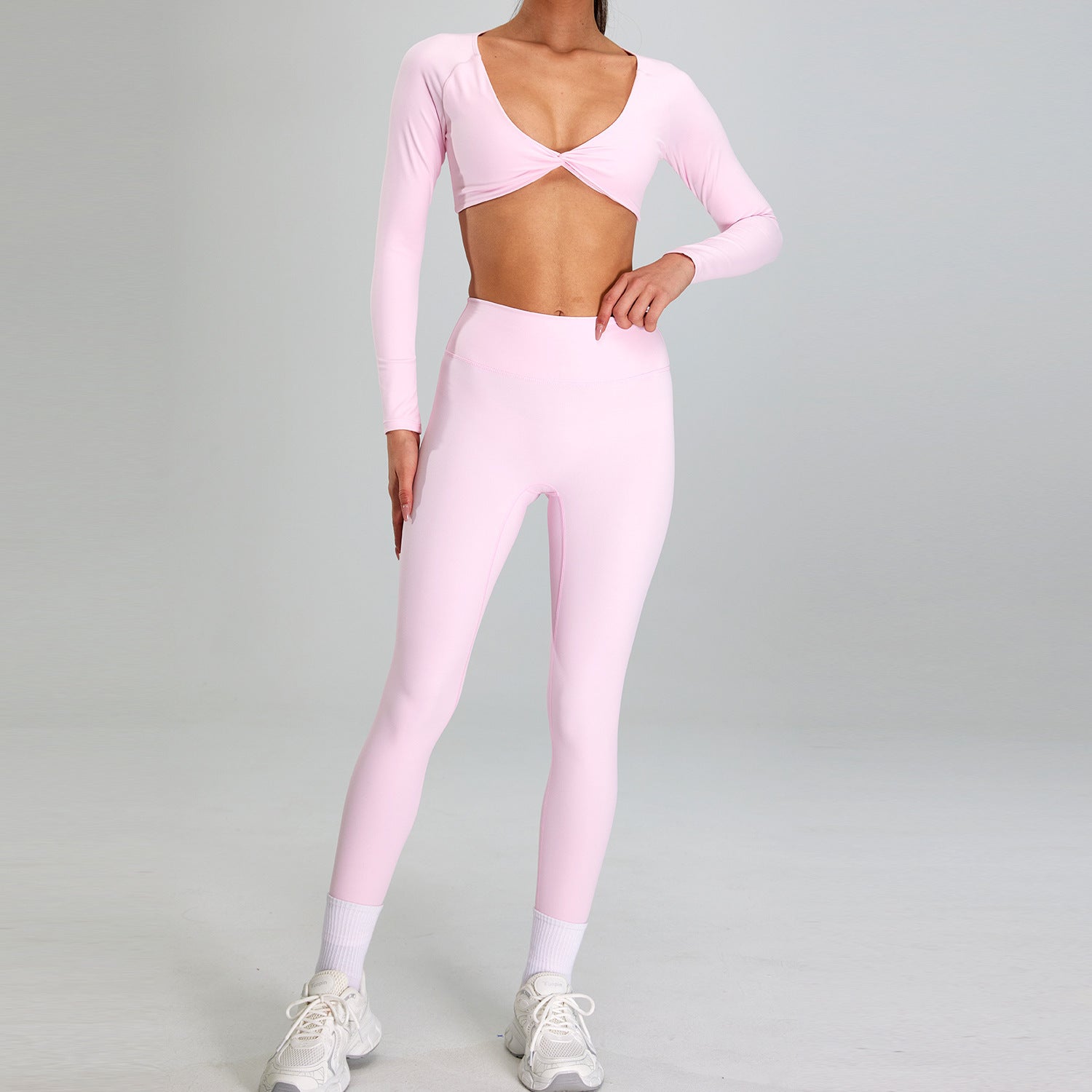 High Intensity Long Sleeve Nude Feel Workout Set with High Waist Leggings or Shorts