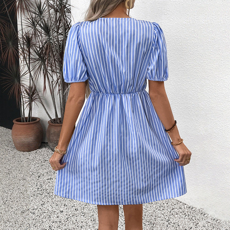 Retro Bow Cutout Puff Sleeve Mini Dress
